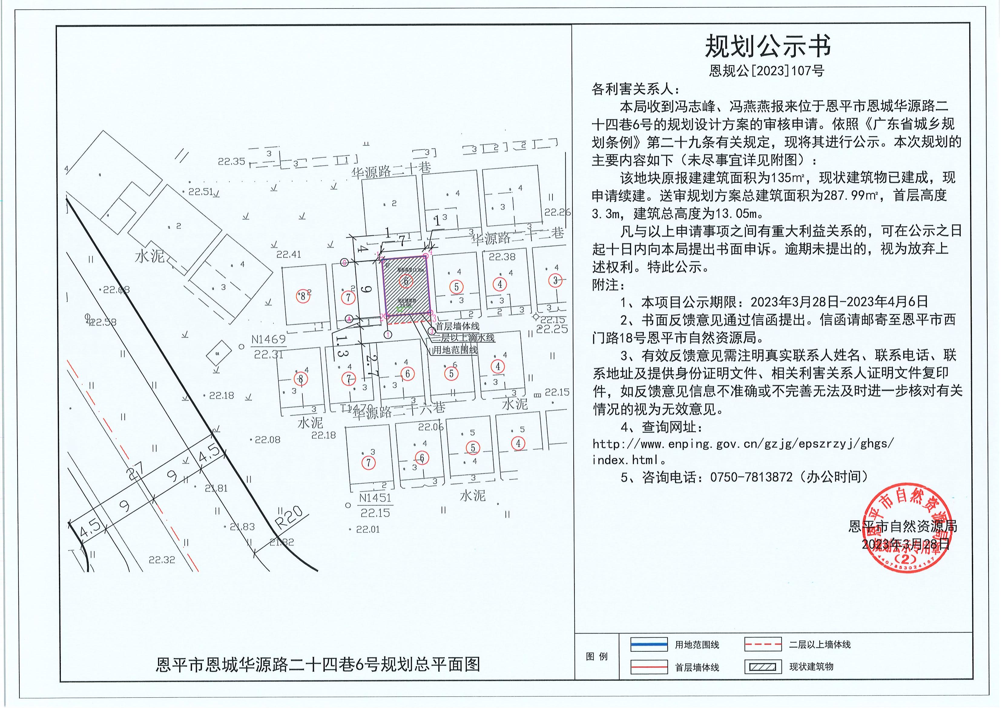 107.关于恩平市恩城华源路二十四巷6号（冯志峰、冯燕燕）的规划公示书_00.jpg