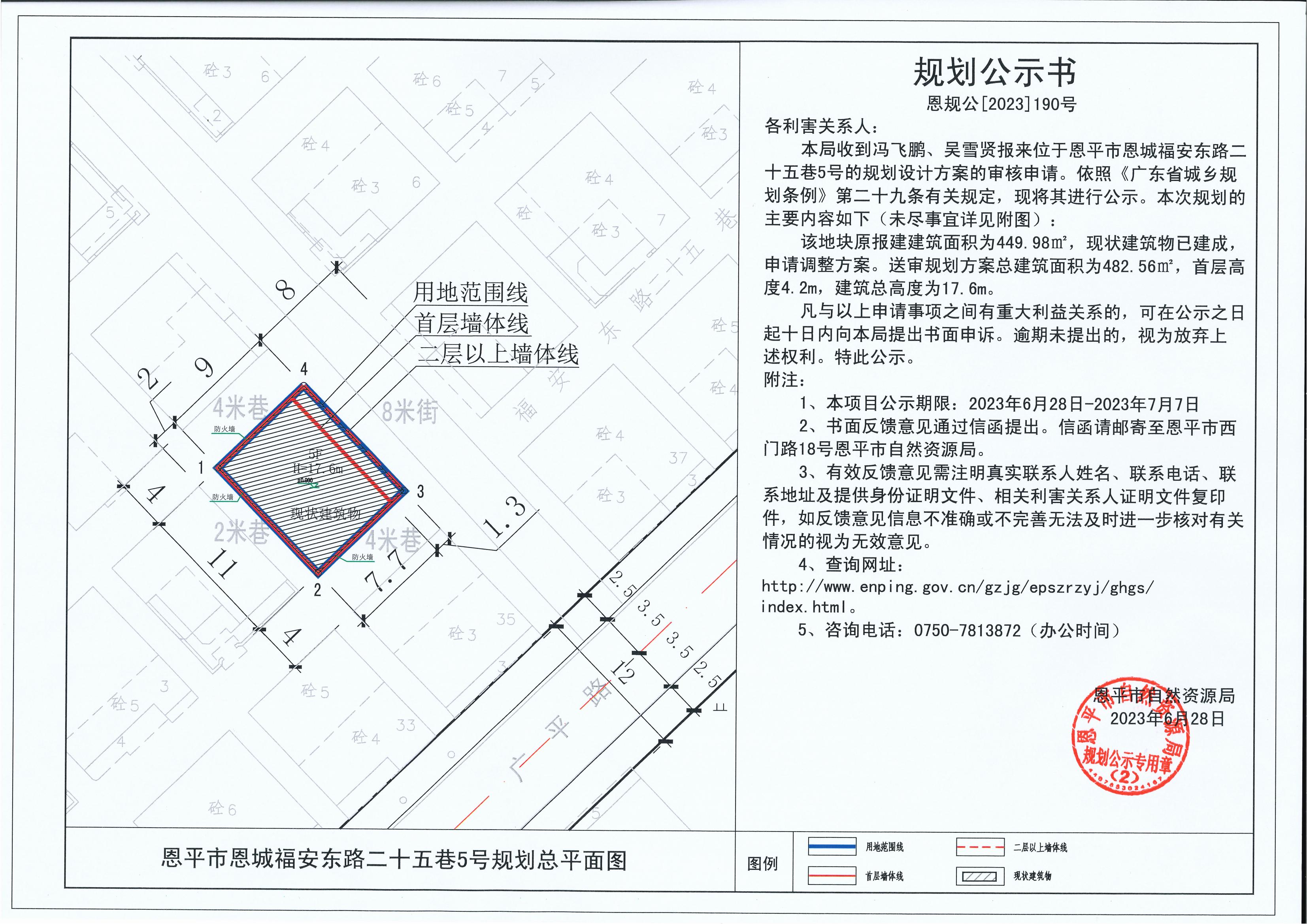 190.关于恩平市恩城福安东路二十五巷5号（冯飞鹏、吴雪贤）的规划公示书_00.jpg