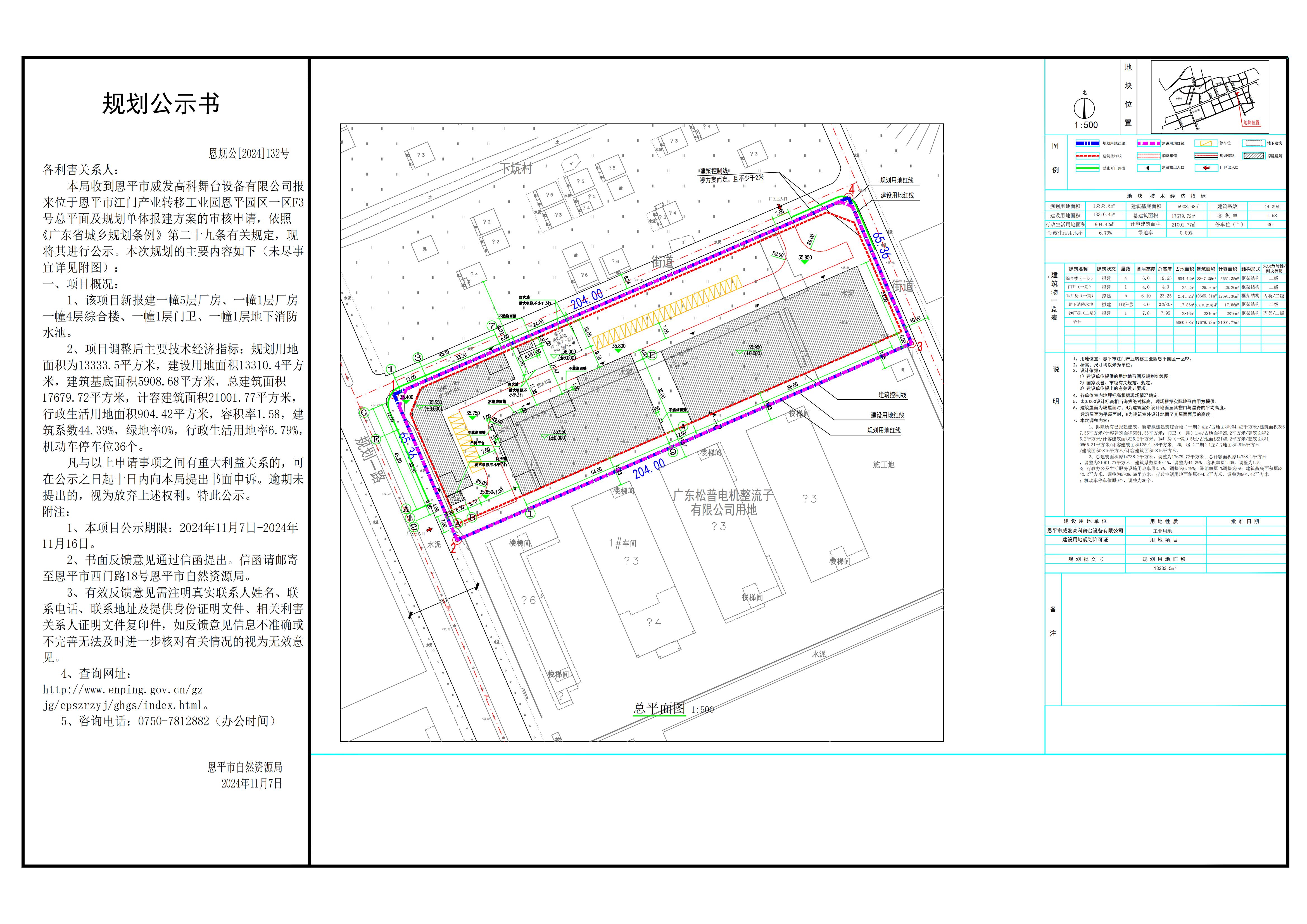 恩规公[2024]132号 规划公示书 关于恩平市江门产业转移工业园恩平园区一区F3号（恩平市威发高科舞台设备有限公司）的公示.jpg