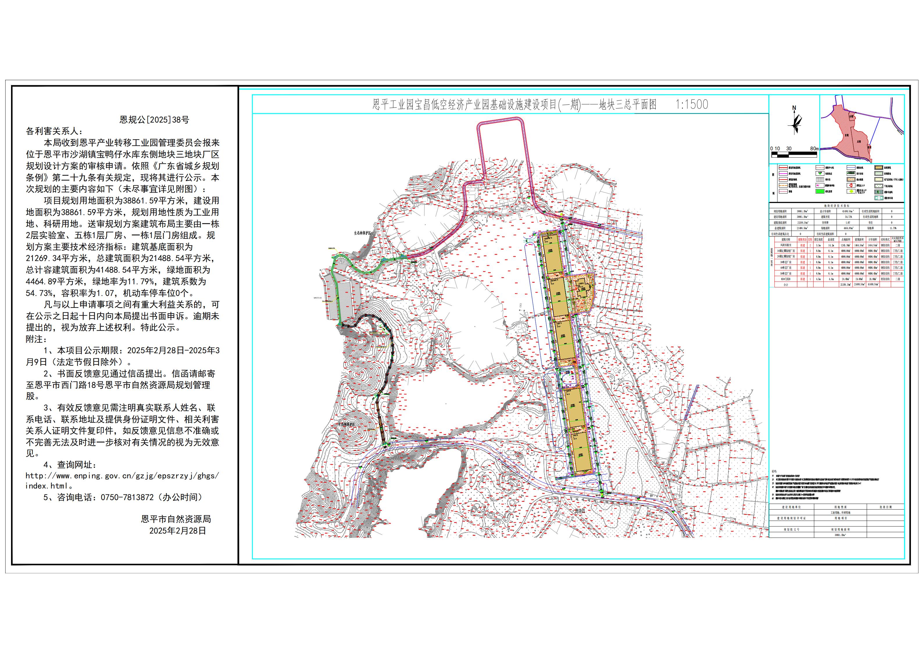 恩规公[2025]38号 规划公示书 关于恩平市沙湖镇宝鸭仔水库东侧地块三（恩平产业转移工业园管理委员会）的规划公示书.jpg