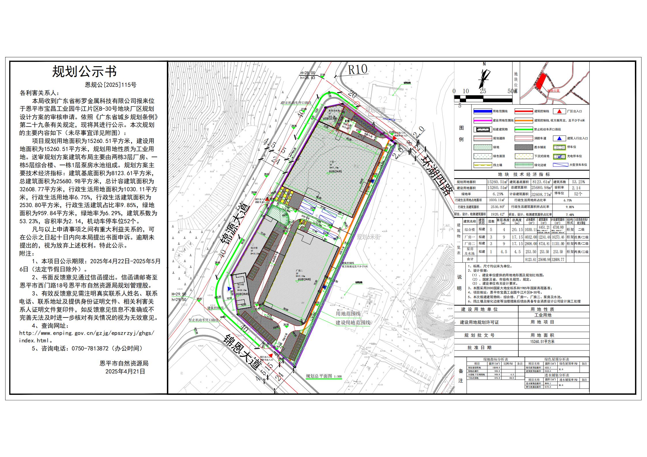 恩规公[2025]115号 规划公示书 关于恩平市宝昌工业园牛江片区B-30号（广东省彬罗金属科技有限公司）的公示.jpg